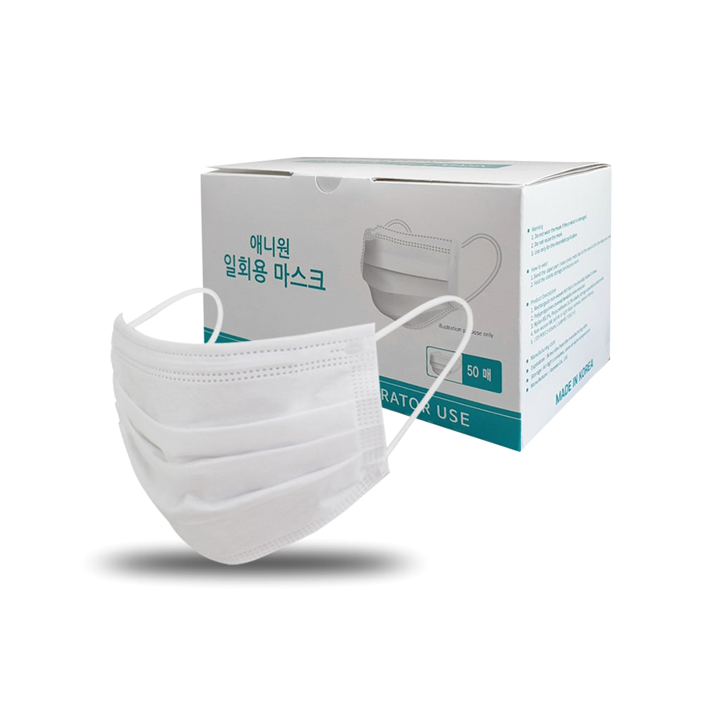 [애니원] 덴탈마스크 국산 일회용마스크 3중필터 화이트 1000매